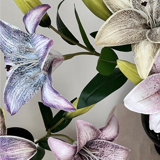 20inch Artificial Lily Flower Fake Real Touch Lily with 2 Heads Blooms 2 Buds for Home Office Decor Wedding Party Spring Table