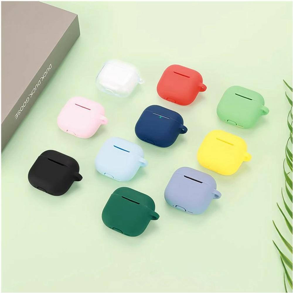 For AirPods 4 Silicone Case Bluetooth-Compatible Earphones Protective Cover with Anti-Lost Buckle + Cleaning Brush