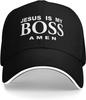 Jesus Is My Boss Amen Baseball Cap Polyester Adjustable Dad Hat Unisex Outdoor Sun Cap