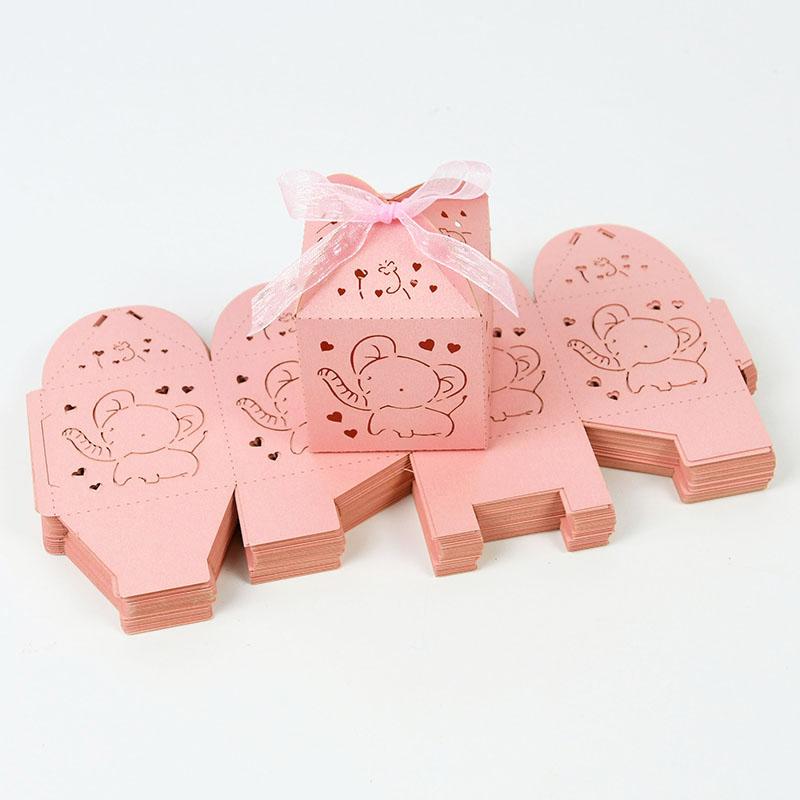10/50pcs Baby Blue Elephant Candy Gift Box Hollow Paper Chocolate Treat Box Boy Girl Baby Shower Supplies Birthday Party Decor