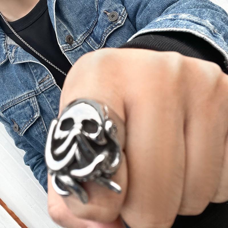 Adjustable Octopus Skull Ring Men Women Vintage Punk Rock Statement Jewelry Copper Electroplated Open Size
