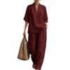 2026 Spring/Summer Hot-Selling V-Neck Short-Sleeve Top Set, Fashionable Casual Wide-Leg Pants Set
