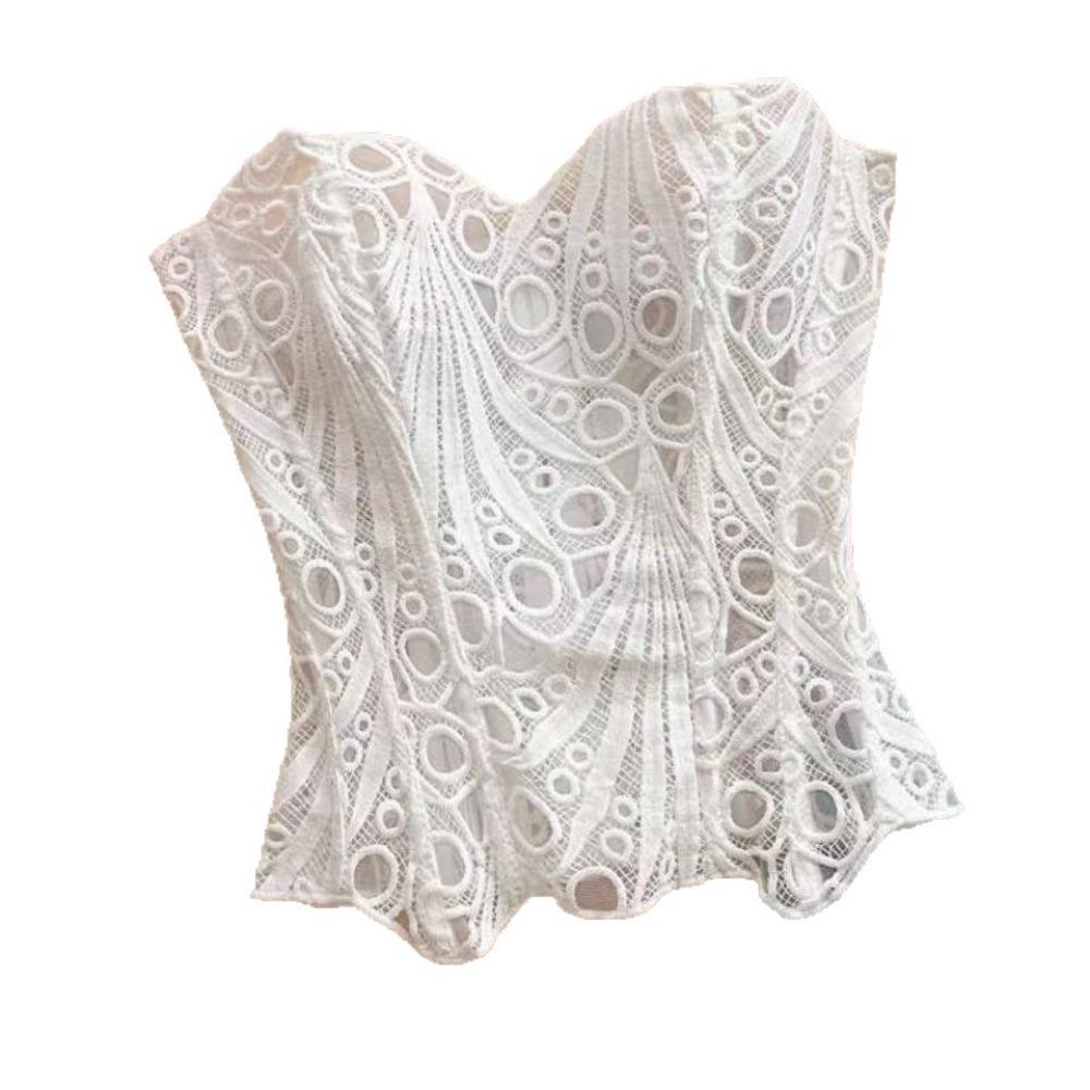 Hollow Flower Underwear for Women Slim Fit Lace-up Corset Sweet Crop Tube Top  Beach