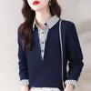Gefälschte zweiteiliges Hemd Langarmpullover für Damen Frühling und Herbst Koreanische Mode im westlichen Stil Pullover Top Bottoming Shirt