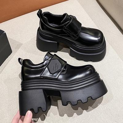 Fashion 10cm Synthetic Leather Comfy Platform Wedge Pumps Chunky Sneaker High Brand Spring Autumn Casual Shoe British Style Chunky Shoes