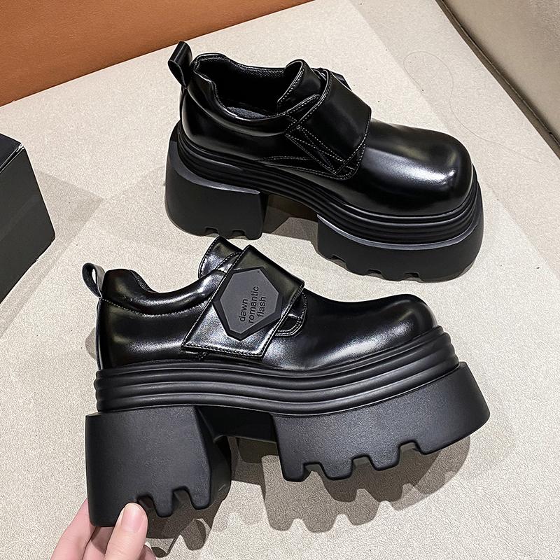 Fashion 10cm Synthetic Leather Comfy Platform Wedge Pumps Chunky Sneaker High Brand Spring Autumn Casual Shoe British Style Chunky Shoes