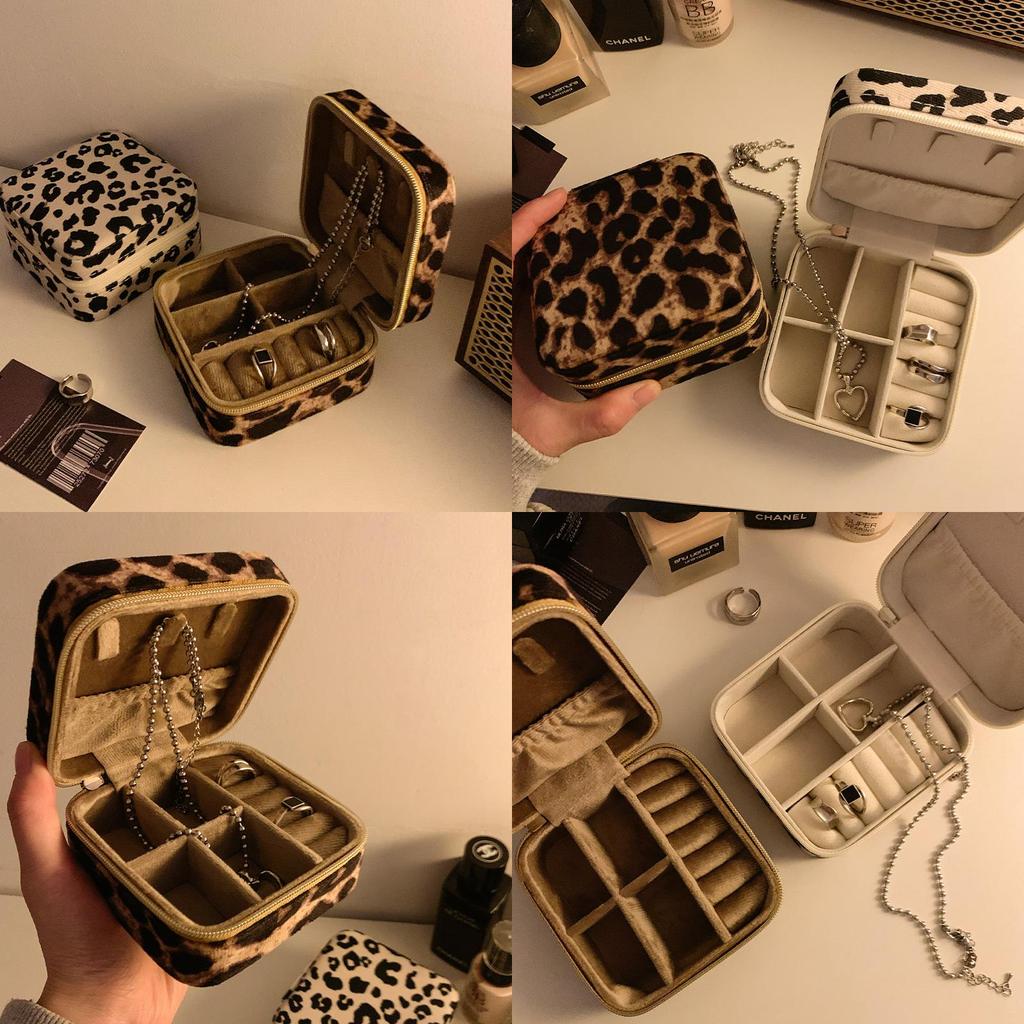 Scatola Portagioie Stampa Leopardo in Materiale PU con Cerniera per Conservazione e Organizzazione Regali