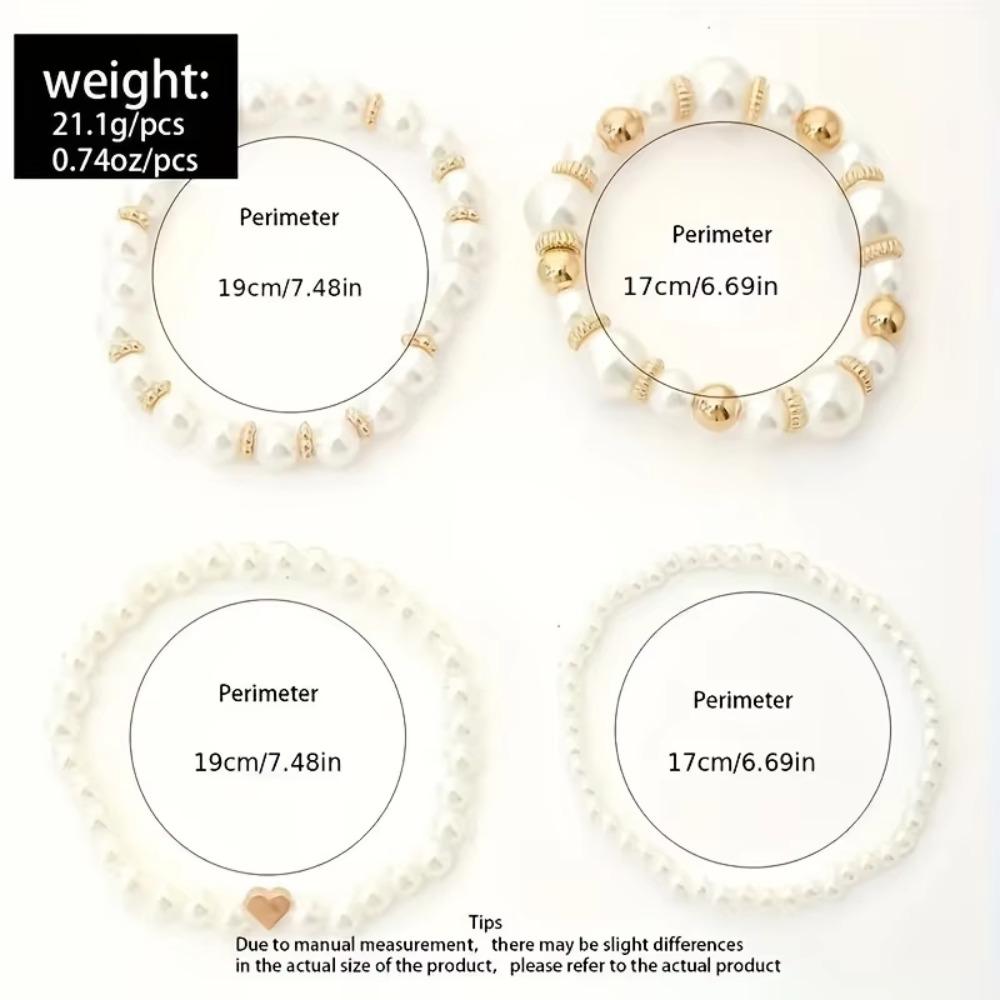 5pcs/set Bow String Bead Imitation Pearl Bracelet Set Adjustable Bracelet Set Women's