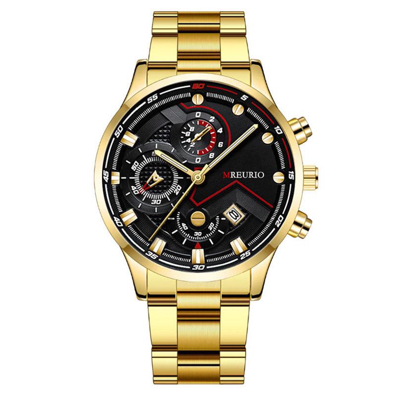 Men's Six-Hand Stainless Steel Fashion Calendar Watch with Metal Strap