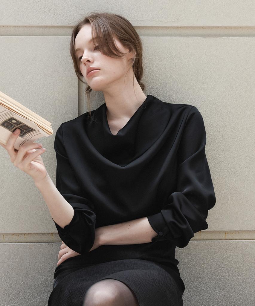Ibokeuela Nue Cowl Neck Tie Blouse(Black)