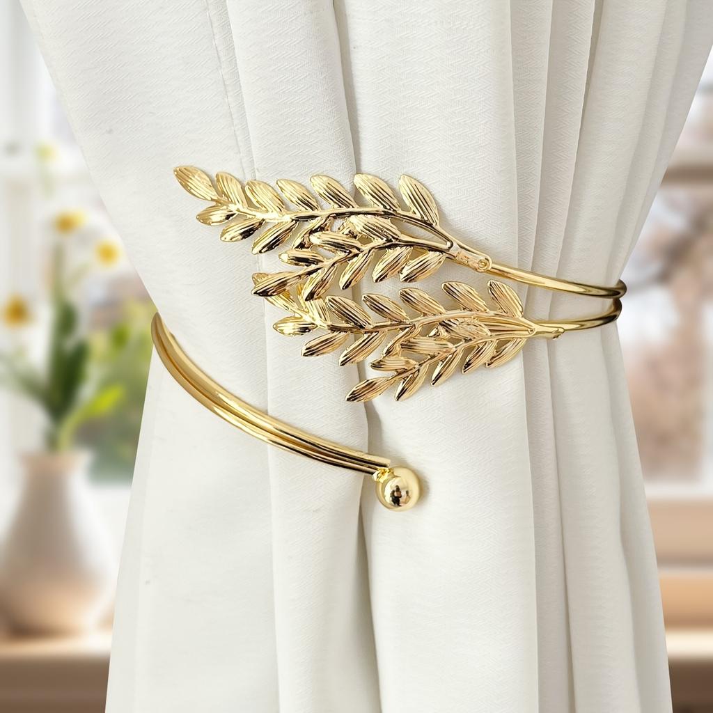 2 st Gyllene Legering Gardinbindare Elegant Bladdesign för Sovrum, Vardagsrum och Matsal Dekor, Lyxig Heminredning