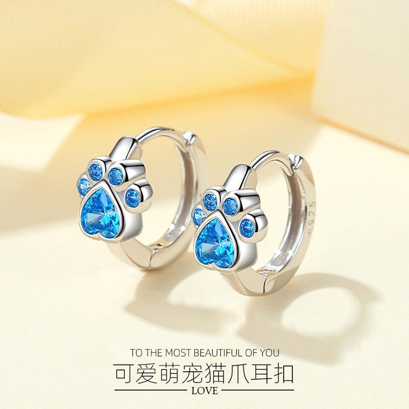 925 Silver Cat tracks hoop Earrings Temperament Simple Inlaid for Women Wedding Jewelry Accessories