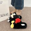 Cartoon Mickey Splicing Suede Fluffy Slippers Women's Autumn and Winter Fashion Retro Cute Outer Wear Thick Bottom Baotou Slippers