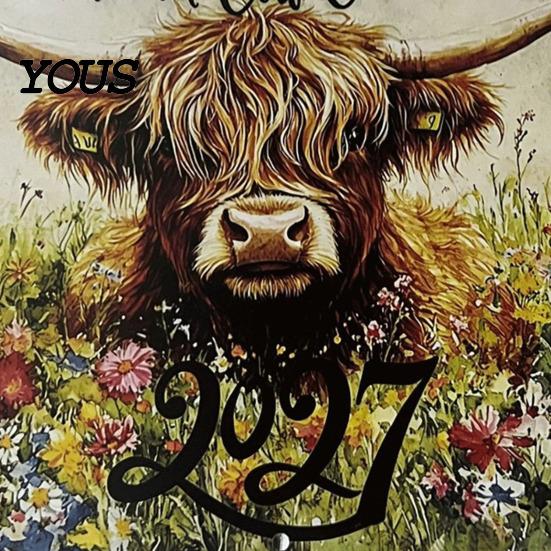 Monthly Planning Calendar Highland Cow 2027, 12 Month Wall Hanging Planner with Professional Large Daily Blocks, Home Office Organizer, Lover Gift Ink