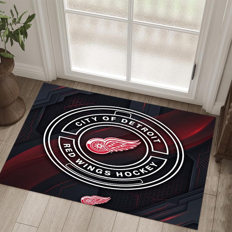 Detroit Red Wings Design Crystal Velvet Carpet Cozy Non?Slip Printed Rug For Bedroom Living Room Entrance