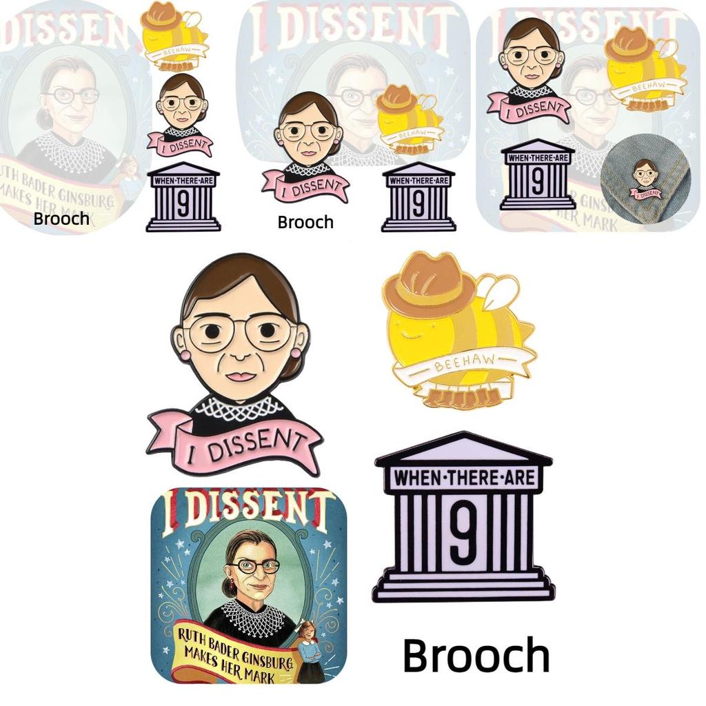 European And American Cartoon Kingsberg Dissent Judge Ruth Bader Ginsburg Brooch Pin