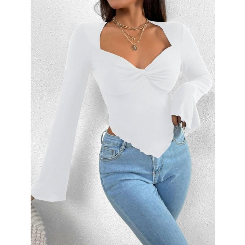 DAFIFY Chemisiers et chemises décontractés pour femmes, mode printemps-automne, couleur unie, imprimé, manches longues, col en v