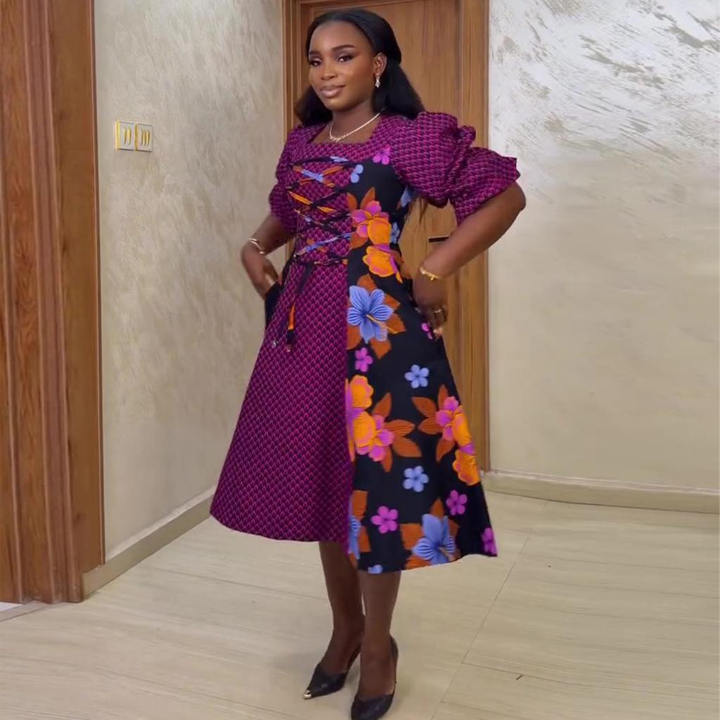 European, American Women's Clothing Summer African New Ethnic Style Bubble Sleeves Waist Print Dress