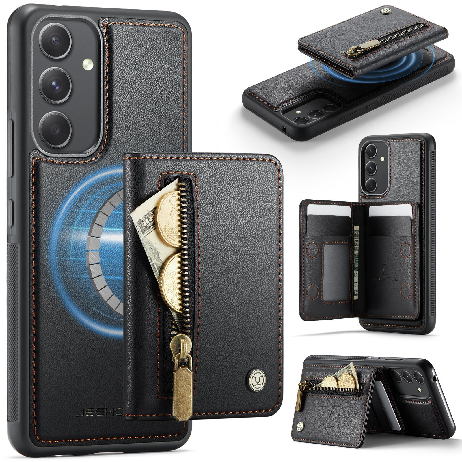 

For Samsung Galaxy A54 5G Case JEEHOOD J12 Magnetic Detachable Zipper Wallet Kickstand Leather Back Cover Magnetic Case