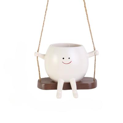 1pc Resin Hanging Planter Pot Rustic Succulent Plant Holder Smiling Face With Swing Base Outdoor Courtyard Garden Indoor Home Decor Gift for Family