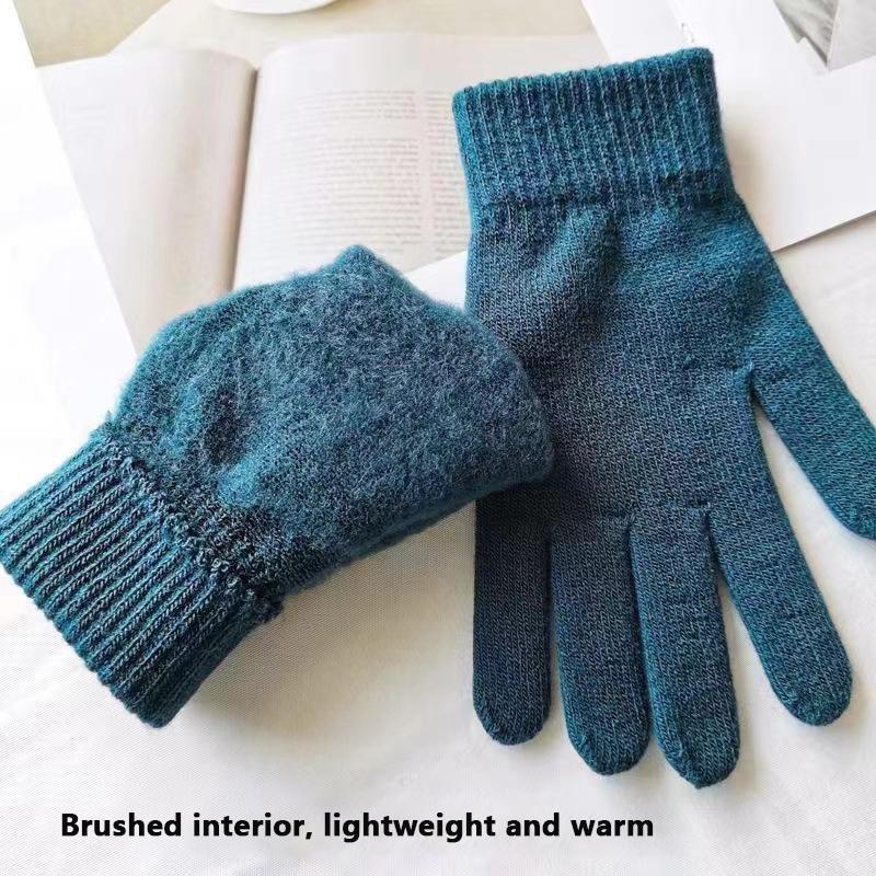 Damskie Męskie Jesienne Pogrubione Jednokolorowe Rękawice z Pełnymi Palcami Rękawice Ocieplacze na Ręce Rękawice Rowerowe dla Pary Zimowe Dzianinowe Pluszowe Rękawice