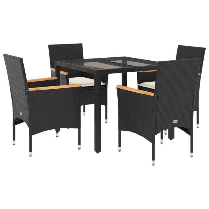 VidaXL Ensemble à manger de jardin et coussins 5 pcs noir rotin verre, ensemble de salle à manger d'extérieur, meuble de 3278646