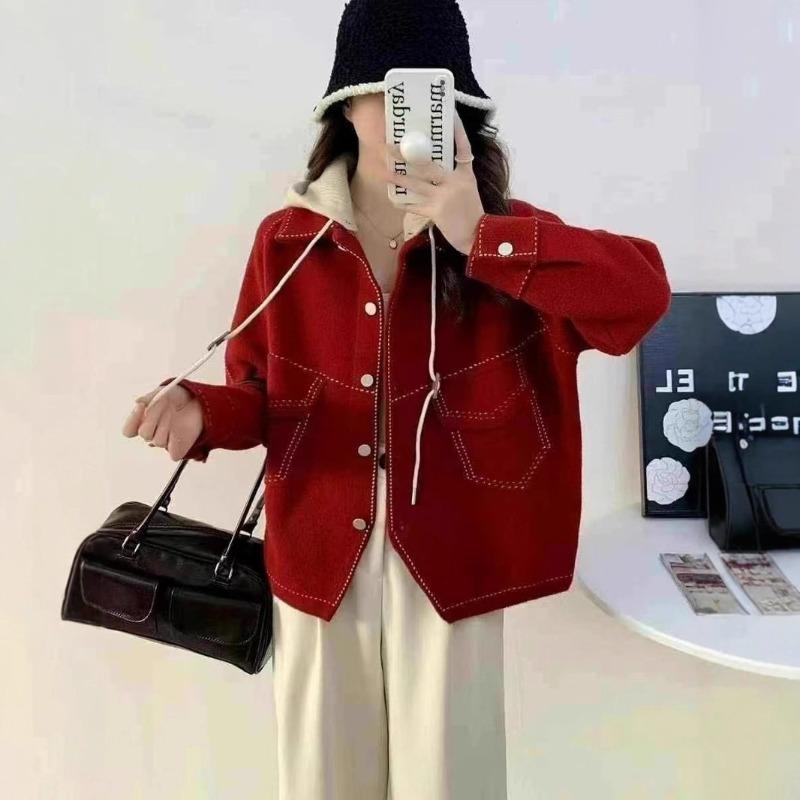 Knitted hooded jacket, winter new fashion versatile loose and thin top women