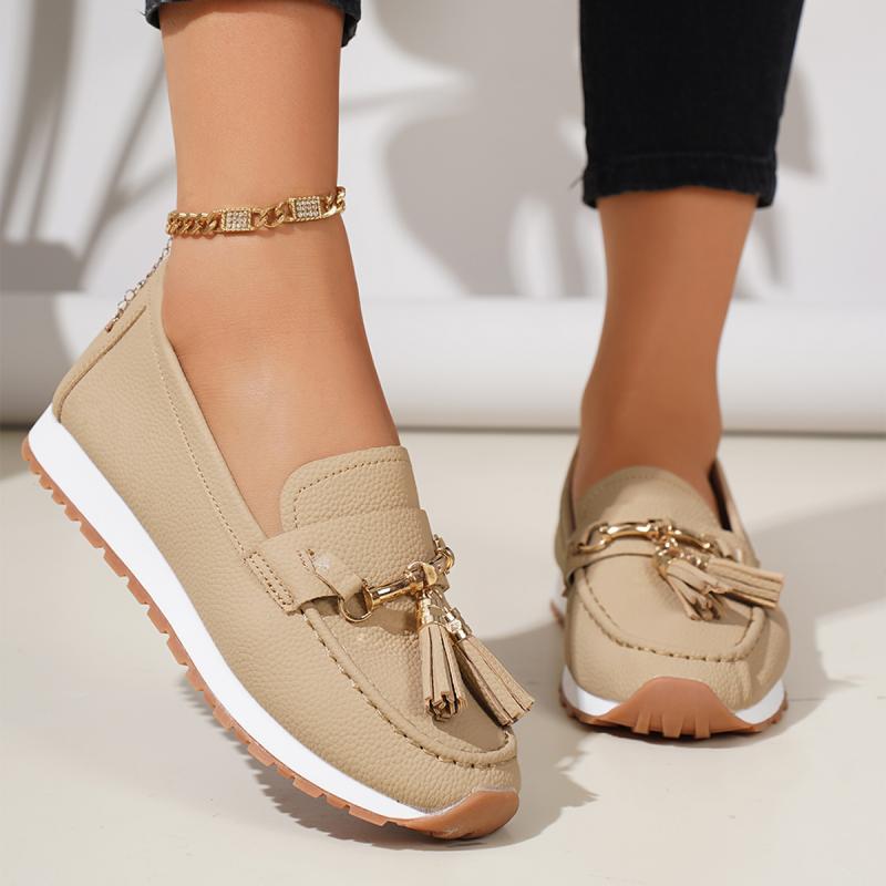 Fashion Fashion Tassel Decoration Slip On Loafers Women 2025 Summer Round Toe Wedge Low Heel Pumps Soft Sole Non Slip Casual Shoes