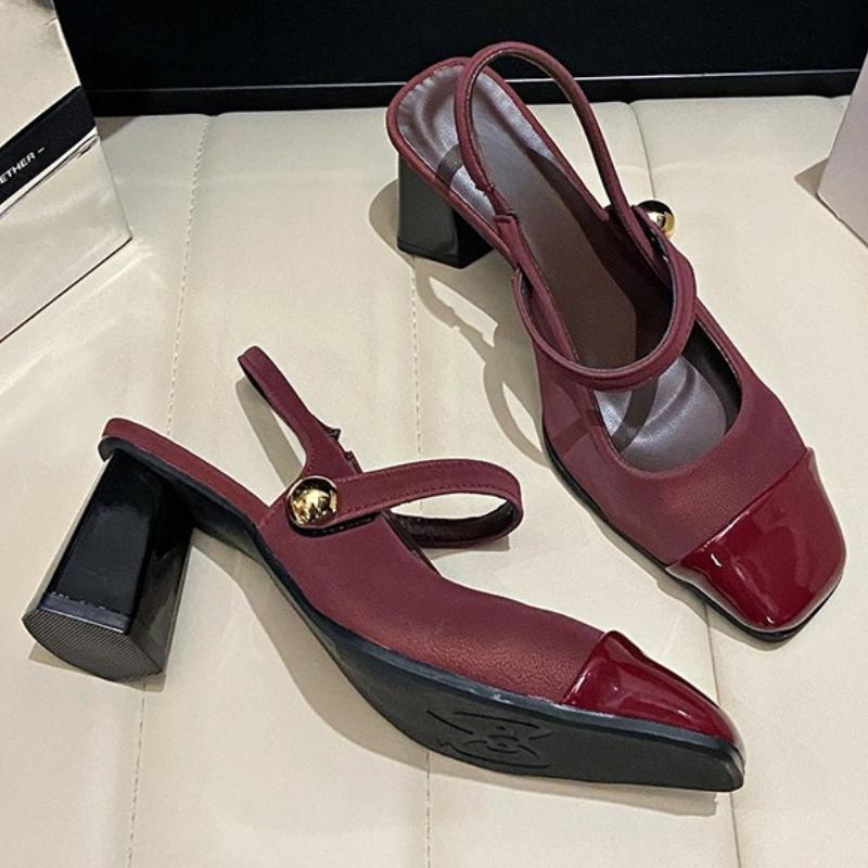 

Модный дизайнер Высокие каблуки Женские сандалии Элегантная обувь на каблуке Летний квадратный носок Неглубокие массивные туфли-лодочки 2025 Модные новые Zapatillas De Mujer 42 вино красного
