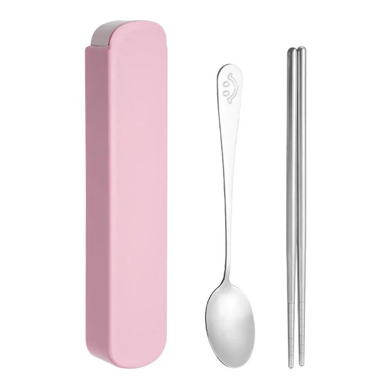 Stainless Steel Tableware, 3/2pcs Set, Outdoor Travel Smiley Face Spoon Fork Chopsticks, Creative Cute Gift Student Portable Set