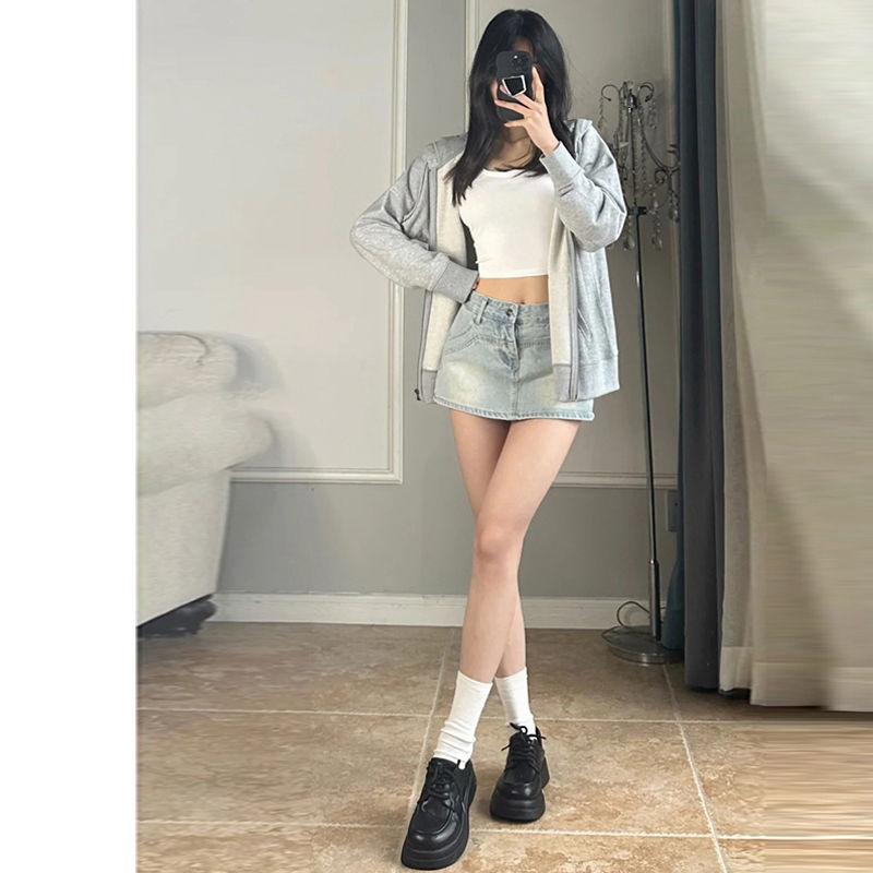 Retro Spicy Girl American High-Waist Denim Midi Skirt: Summer Slim Fit, Anti-Exposure, Bodycon A-Line Design for Women