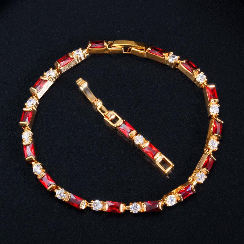 S0160 Option Multicolore, Bracelet Zircon Carré Rond, Bijou de Main Plaqué Or Véritable.