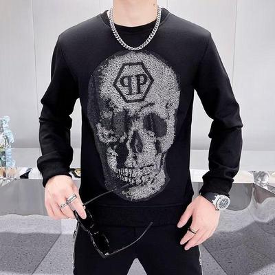 Neues Frühjahrs- und Herbst-Herren-Schädel-Langarm-Reines Baumwoll-Sweatshirt Hochwertiges Schlankes Unterhemd