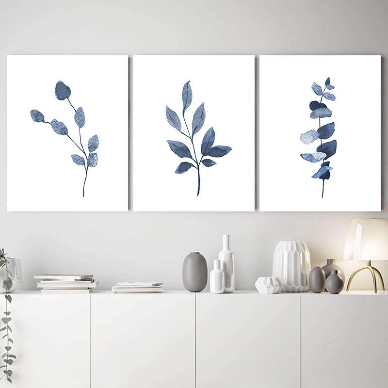 Indigo Blue Botanical Posters Navy Branches Plant Leaves Wall Art Canvas Painting Nordic Living Room Interior Home Decor Mural