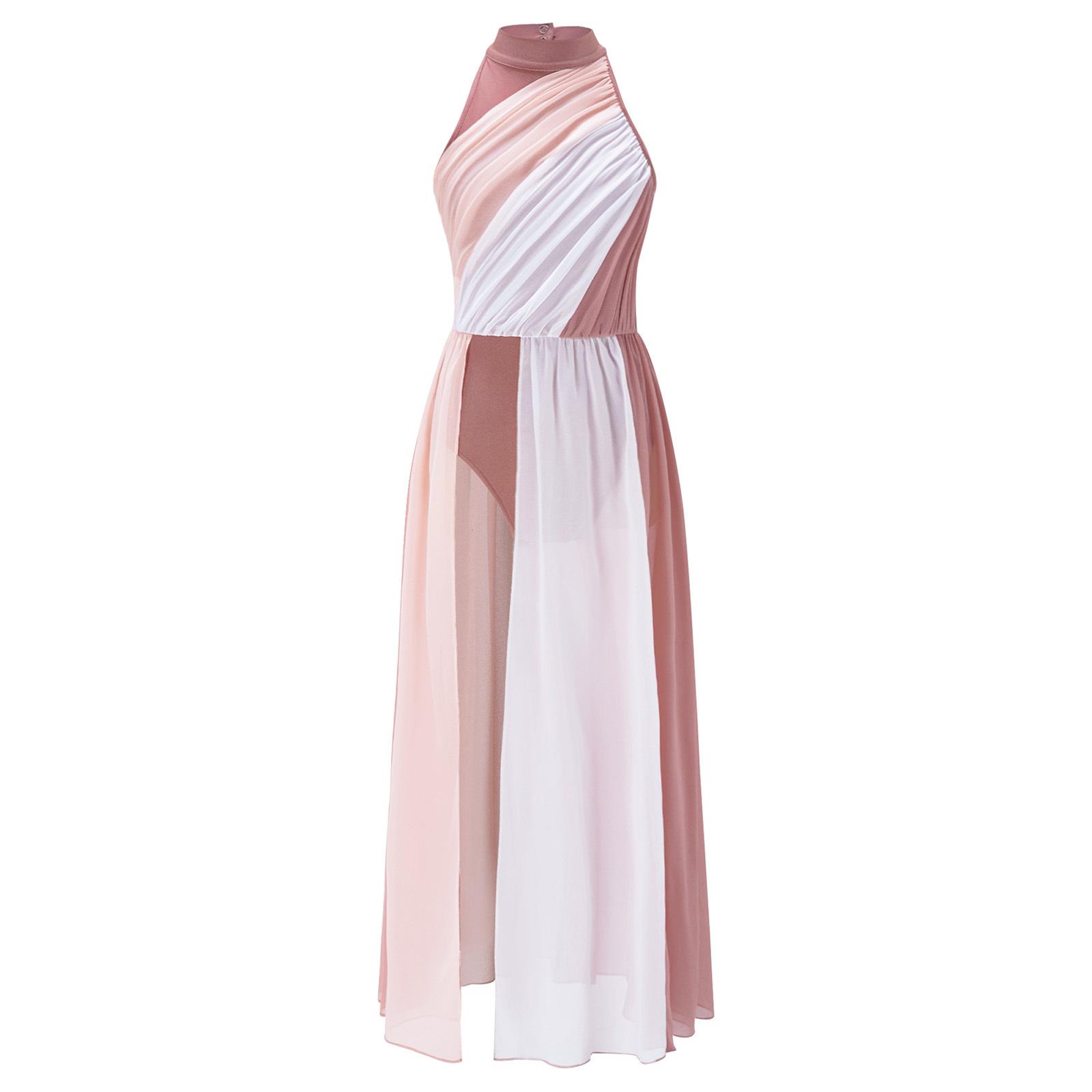 

Стильна лірична сукня з кольоровими блоками - ззаду з вирізом у формі замкової щілини та високим/низьким подолом для танцювальних змагань для дівчаток 5-6 Years маунтбаттен рожевий колір