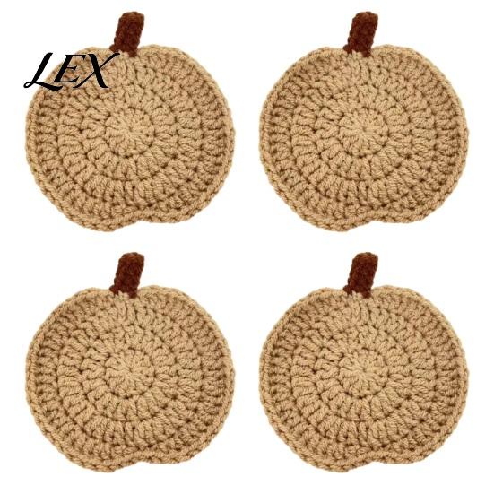 Crochet Pumpkin Cushion Handmade Coasters, Soft Polyester Coffee Mats, Heat Resistant Drink Mats Autumn Themed Farmhouse Dining Accessories