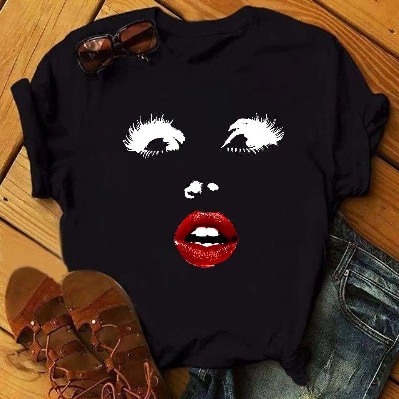 90 -х эстетические ресницы принты Tshirt Women Harajuku повседневная футболка Femme — фото 9