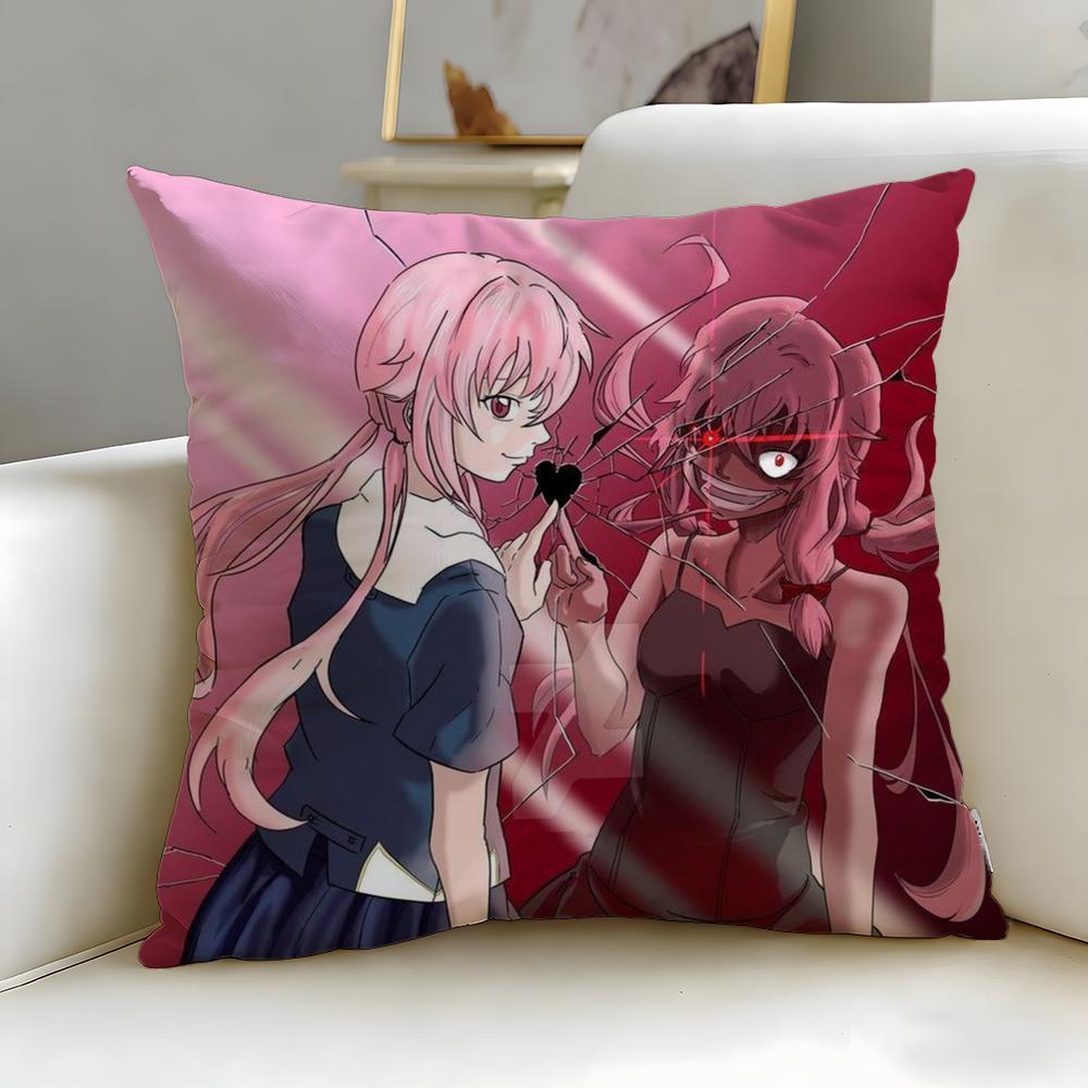 classic anime Mirai Nikki Cushion Cover Soft  EasyWash Pillow Case  Versatile for Couch Bed Travel and Office
