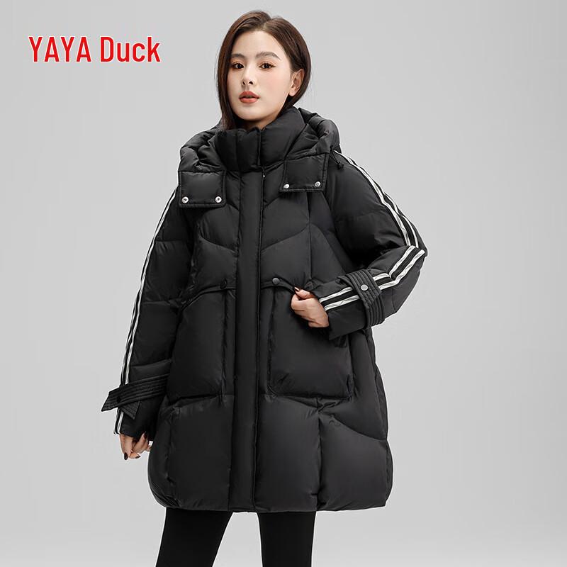 YAYA Women's Hooded Loose-Fit Mid-Length Winter Down Jacket