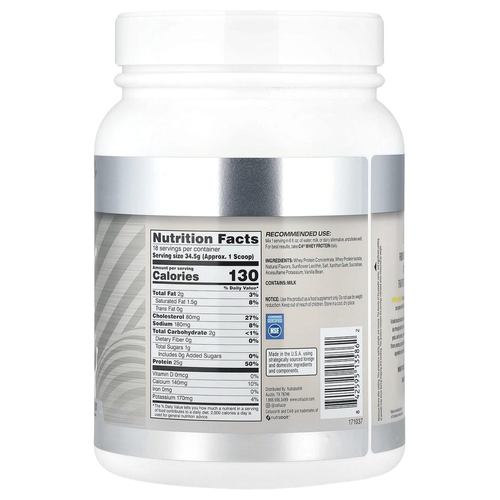 C4 / Cellucor, C4® Whey Protein, Vanilla Bean, 624G (1.37Lb)