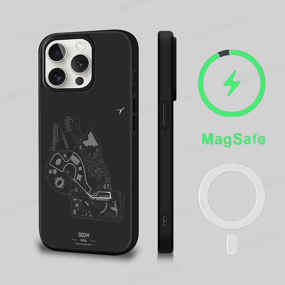 F1 Race Track Prints Phone Case Magnetic Case For IPhone 16 14 13 12 11 15 Pro Max Plus For Magsafe Wireless Charge Cover