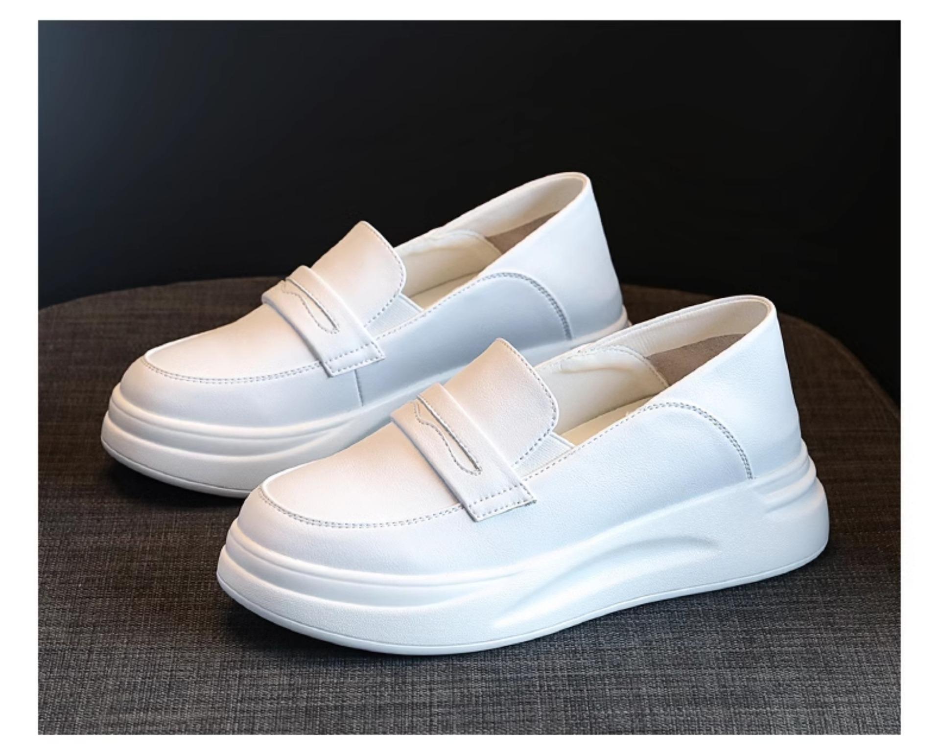 

Внунее увеличение высоты, новые универсальные туфли на толстой платформе на лето и осень 2025, модные и повседневные одинарные туфли на плоской подошве 40 белый