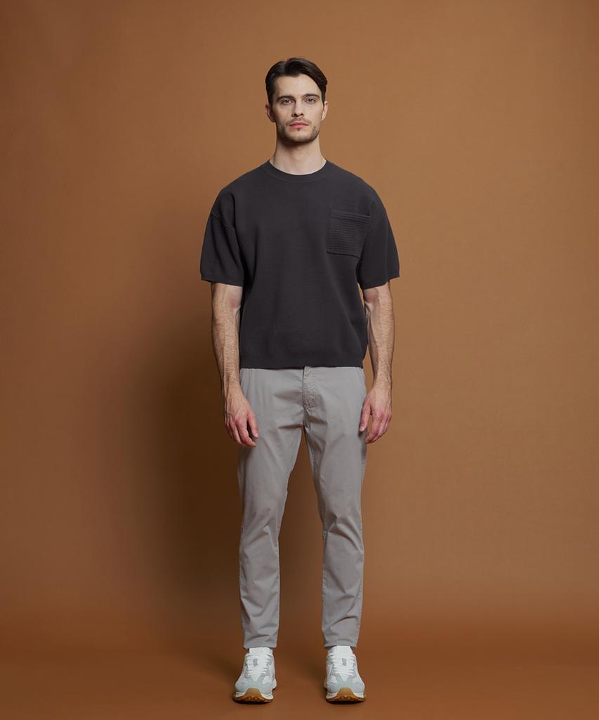 PANICALE Charcoal Wool Blend Short Sleeve Pocket Sweater