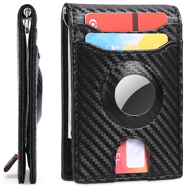 2025 Men's Airtag RFID Wallet Slim Money Clip Short Wallet Carbon Fiber Pattern Anti-Theft Change Purser for Daily/Travel Use