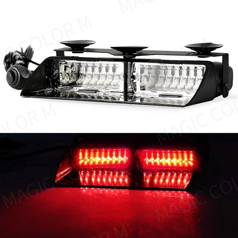 

16 светодиодных стробоскопов, аварийный предупредительный маяк на лобовом стекле, красный, синий, желтый, янтарный, белый, зеленый, автомобильные аксессуары красный