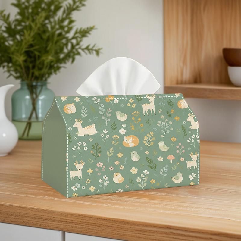 2D Flat, 1pc 2D Flat, Oversized Forest Animal Floral Style Tissue Box for Bedroom, Living Room, Study, or Kids' Room, Polyester Material, 2D Flat