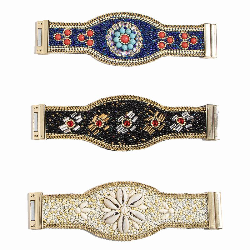 New Nepalese Shell Rice Bead Magnetic Buckle Handmade Ethnic Style Wide Waist Chain Bohemian Vacation Style Women's Bracelet