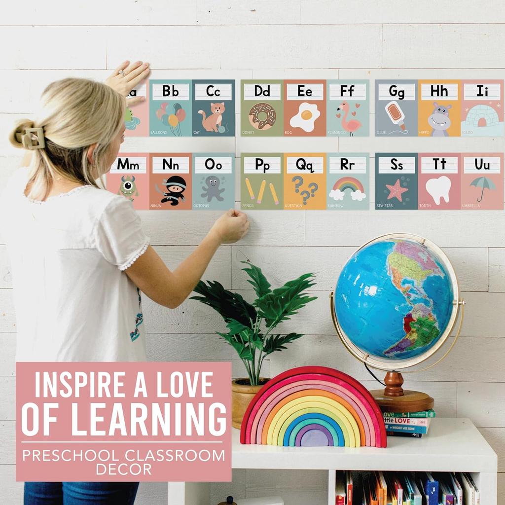 Hadley Designs Alphabet for Classroom Wall - ABC Letters and Numbers Posters for Preschool and Kindergarten - Alphabet Line for Classroom Decor and