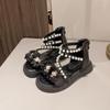 Girl Princess Dress Sandals Summer Chic Flower Children Wedding Party Sandals Fashion Beading Kids Causal Roman Sandals Open-toe