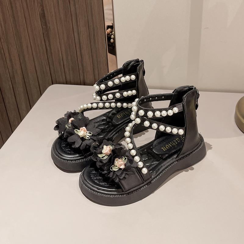 Girl Princess Dress Sandals Summer Chic Flower Children Wedding Party Sandals Fashion Beading Kids Causal Roman Sandals Open-toe